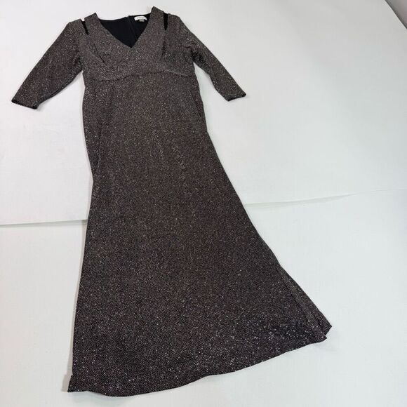 Calvin Klein Maxi Dress Womens 14 Black Sequin Elegant Evening Shimmer V Neck - Picture 1 of 12